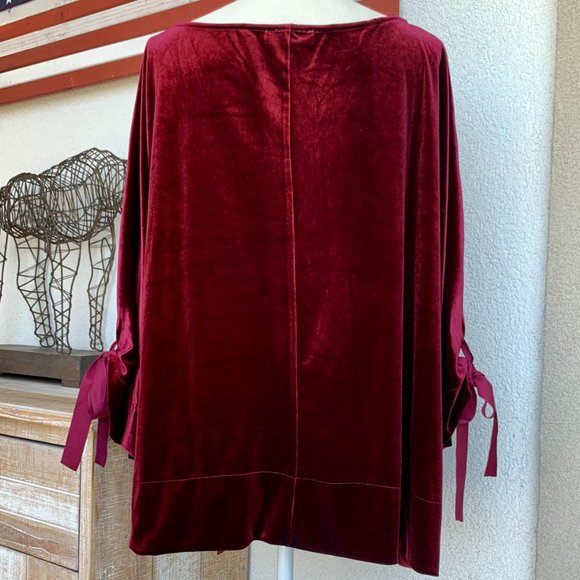 ELVI Burgundy Red Wine Velvet Ribbon Grommet Fall Winter Christmas Top S… - Picture 2 of 7